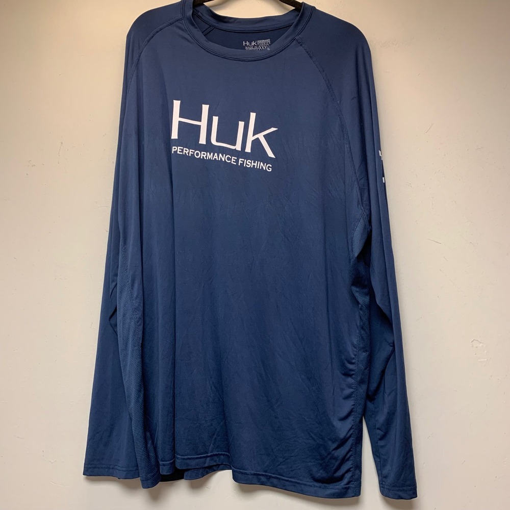 Huk Pursuit Fishing Shirt Mens XXXL Navy Blue Excellent Long Sleeve Mesh Logo